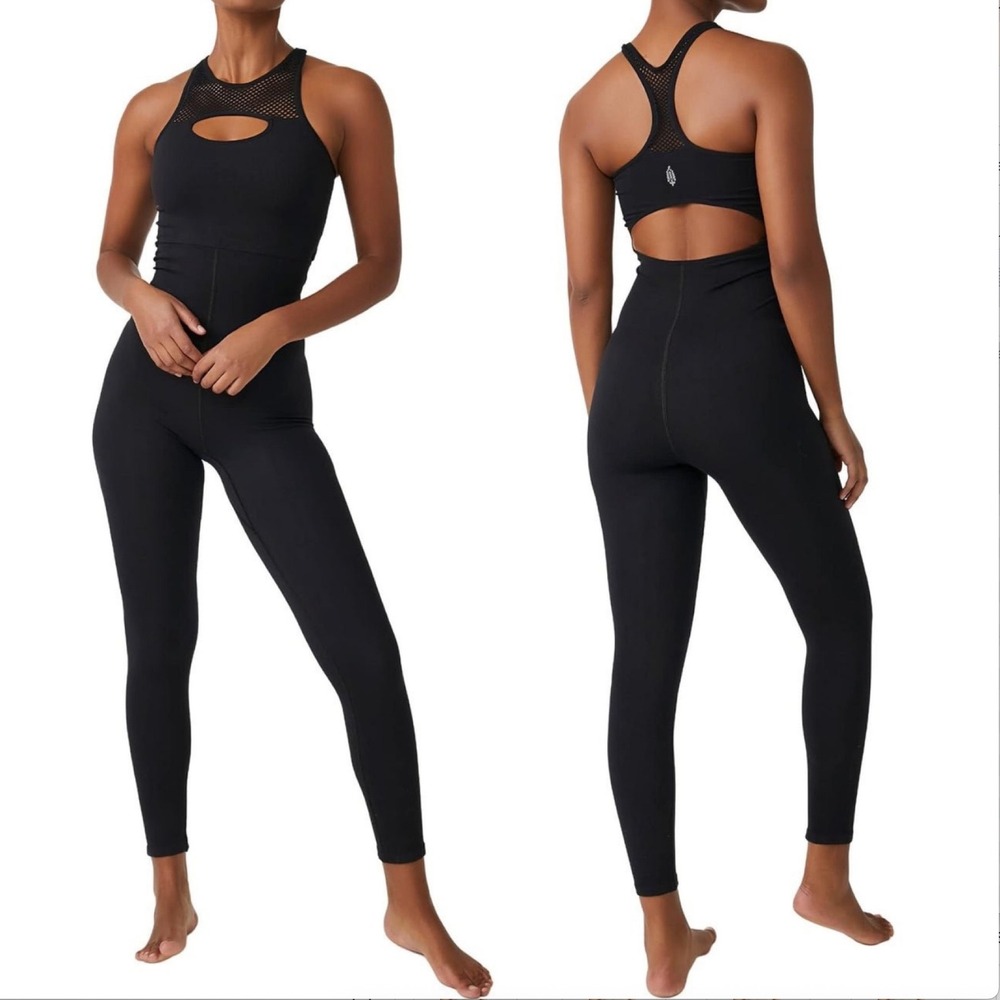 FP Movement Free People Black Good Karma Mesh Jumpsuit Activewear XS